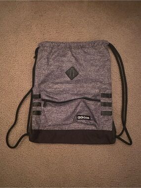 adidas Heather Gray and Black Drawstring Backpack